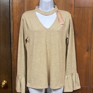 Elegant cream and tan (gold) blouse ruffles cuffs